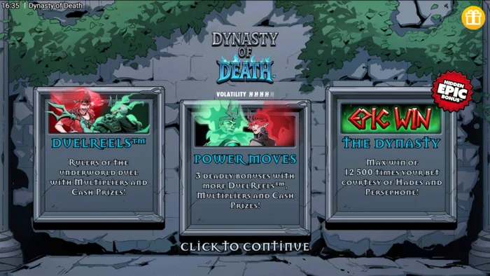 Dynasty of Death - aðalvalmynd leiksins